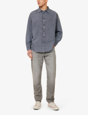 RAG & BONE MENS AGED INDIG MATTHEW BRAND-EMBROIDERY RELAXED-FIT DENIM-BLEND SHIRT 