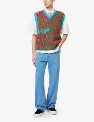 GOLF LE FLEUR MENS MULTI CAMO BRAND-PATCH MOHAIR-BLEND KNIT VEST 