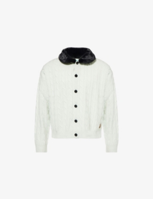 GOLF LE FLEUR: Faux-Fur-Collar Cable-Knit Wool-Blend Cardigan