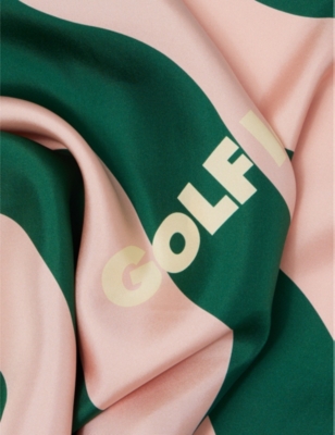 Shop Golf Le Fleur Mens Pink And Green Wavy Stripe Square Silk Scarf