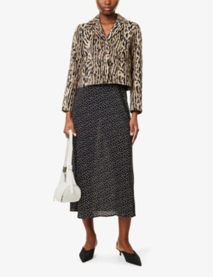 RIXO LONDON WOMENS BOHEMIA LEOPARD BROWN LEILA LEOPARD-PRINT REGULAR-FIT WOVEN-BLEND BLAZER 