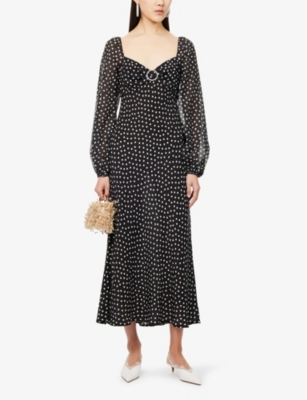 Shop Rixo London Womens London Spot Black Ivy Polka-dot Pattern Crepe Midi Dress