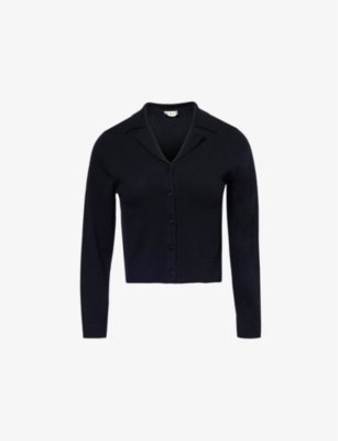 RIXO LONDON WOMENS BLACK CARLA CAMP-COLLAR WOOL AND CASHMERE-BLEND CARDIGAN 