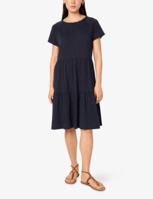 THE WHITE COMPANY: Tiered Short-Sleeve Cotton-Jersey Knee-Length Dress