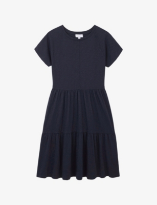 THE WHITE COMPANY: Tiered Short-Sleeve Cotton-Jersey Knee-Length Dress