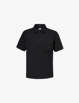 C.P. COMPANY MENS BLACK BRANDED COTTON-JERSEY POLO SHIRT