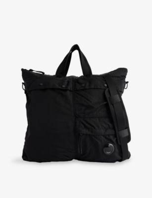 C.P. COMPANY MENS BLACK LENS-EMBELLISHED SHELL TOTE BAG 