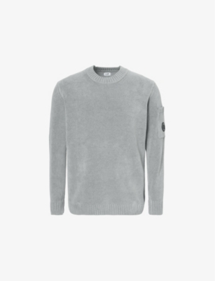 C.P. COMPANY MENS SMOKED PEARL CHENILLE CREWNECK COTTON JUMPER