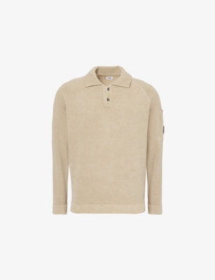 CP COMPANY: Chenille Knitted Cotton Polo-Shirt