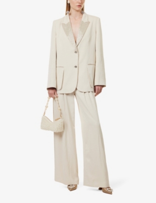 TWP WP WOMENS FRENCH OAK SWEET PEA BEADS-EMBELLISHMENT RELAXED-FIT WOVEN-BLEND BLAZER 