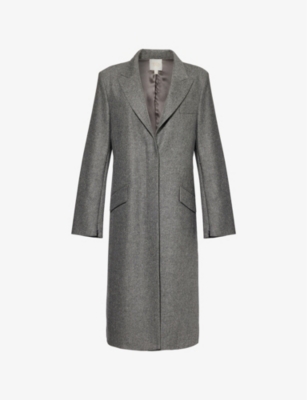 Twp Womens  Cash Herringbone-print Relaxed-fit Stretch-wool And Cashmere-blend Coat In Medium Heather Grey