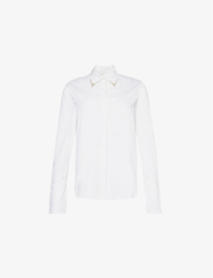 Twp Womens White Object Of Affection Beads -embellishment Stretch-cotton Blend Shirt In White