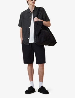 Allsaints Mens Bandol Relaxed-fit Short-sleeve Linen-blend Shirt Dark Charcoal Xl In Black