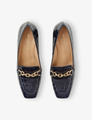 Lk Bennett Womens Blu-navy Johanna Snaffle-embellished Croc-effect Leather Courts In Blu-navy