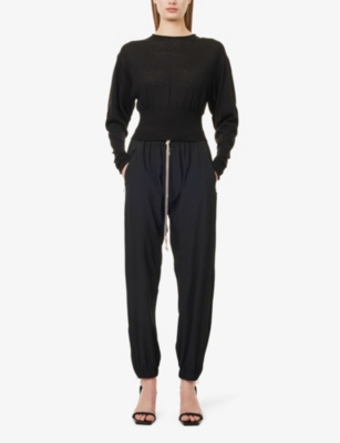 RICK OWENS WOMENS BLACK DRAWSTRING-WAIST STRAIGHT-LEG MID-RISE CREPE TROUSERS 