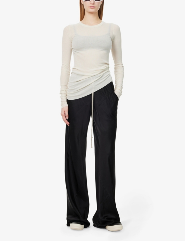 Basic Sheer Ribbed Long-Sleeve Jersey T-Shirt