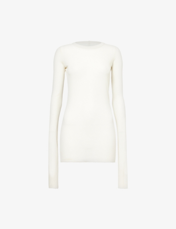 Basic Sheer Ribbed Long-Sleeve Jersey T-Shirt