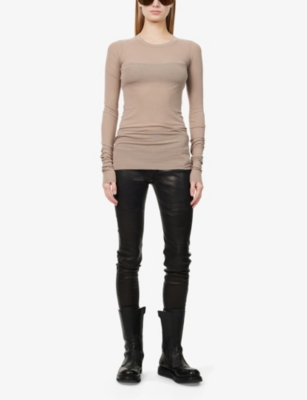 Rick Owens Womens  Basic Sheer Ribbed Long-sleeve Jersey T-shirt In Flesh