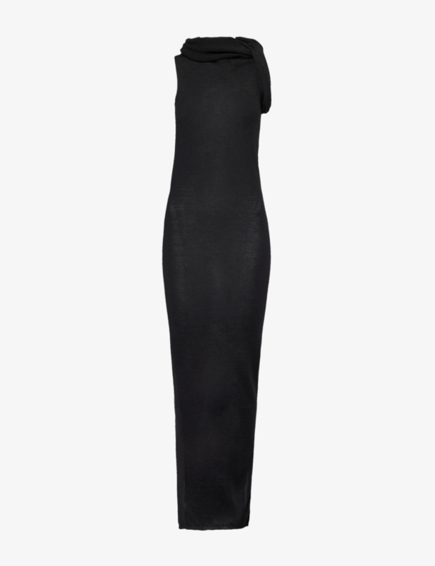 Asymmetric Semi-Sheer Knitted Maxi Dress