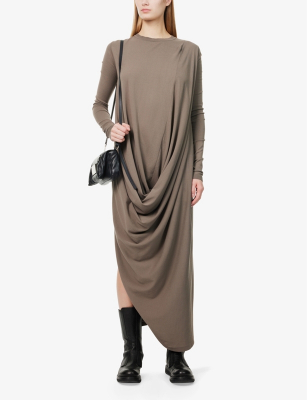 Long-Sleeve Twisted Ribbed Knitted Maxi Dress
