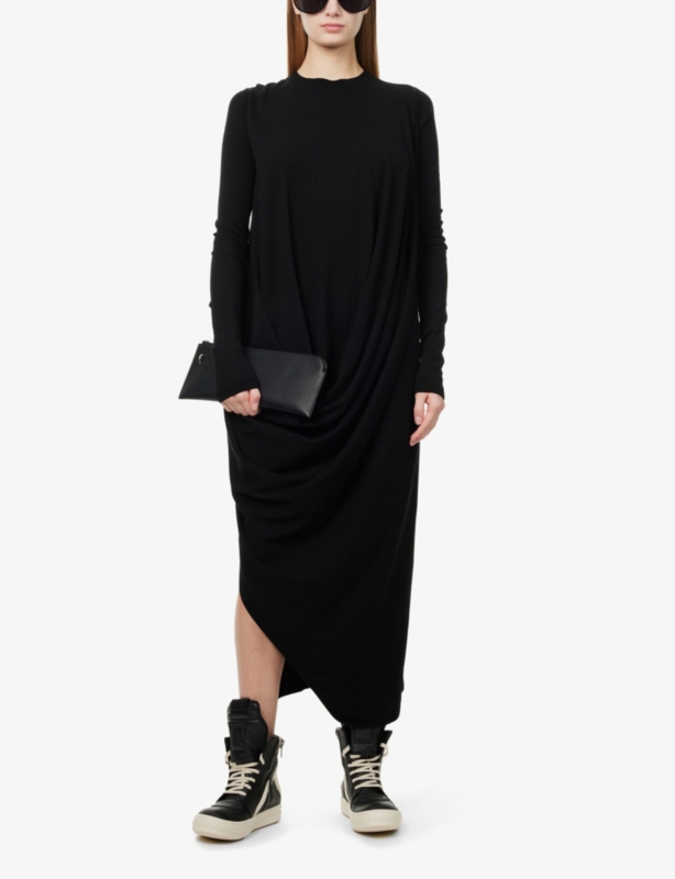 Long-Sleeve Twisted Ribbed Knitted Maxi Dress