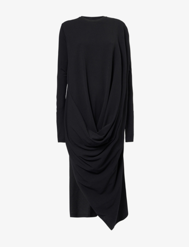 Long-Sleeve Twisted Ribbed Knitted Maxi Dress
