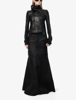 RICK OWENS WOMENS BLACK NASKA ASYMMETRIC-HEM BIKER LEATHER JACKET