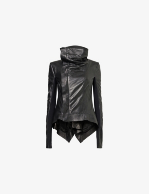 RICK OWENS WOMENS BLACK NASKA ASYMMETRIC-HEM BIKER LEATHER JACKET