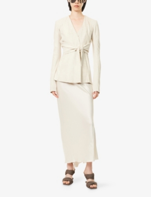 RICK OWENS: Strutter Tie-Front Leather Jacket