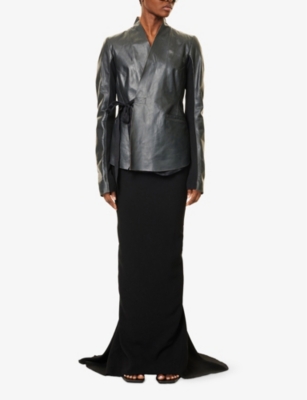 RICK OWENS: Hollywood Distressed Abstract-Print Zipped Silk Top