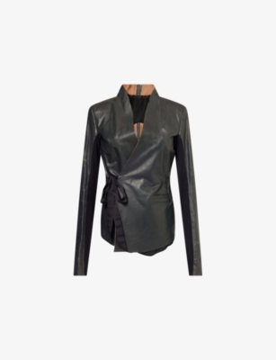 RICK OWENS: Hollywood Distressed Abstract-Print Zipped Silk Top