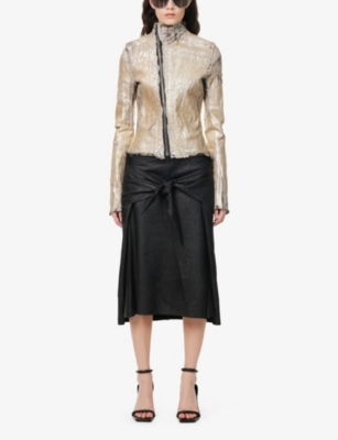 RICK OWENS WOMENS GOLD GARY CRINKLED-TEXTURE SLIM-FIT COTTON-BLEND JACKET