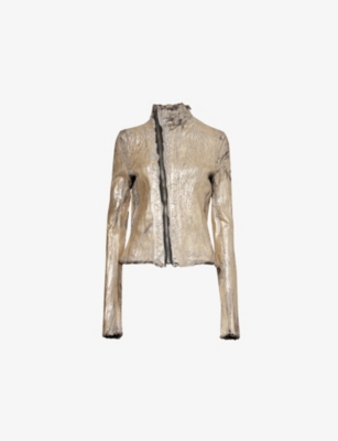 RICK OWENS WOMENS GOLD GARY CRINKLED-TEXTURE SLIM-FIT COTTON-BLEND JACKET