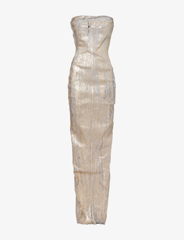 Croc-Effect Bustier Denim-Blend Gown