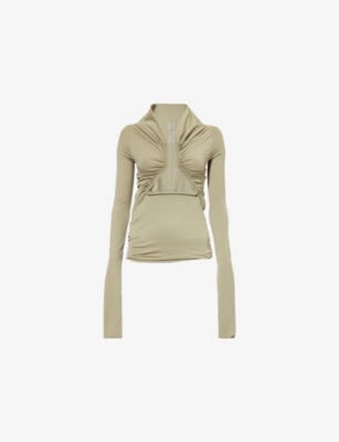 RICK OWENS: Prong Plunge-Neckline Stretch Woven Top