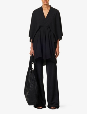 RICK OWENS: Half Moon V-Neck Woven-Blend Mini Dress