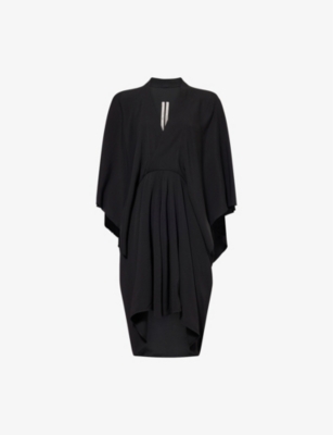 RICK OWENS: Half Moon V-Neck Woven-Blend Mini Dress