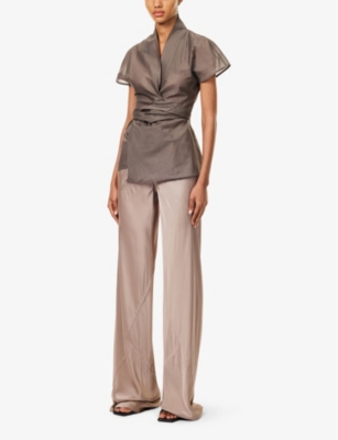 RICK OWENS: Laura SL V-Neck Cotton-Poplin Top