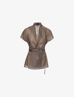 RICK OWENS: Laura SL V-Neck Cotton-Poplin Top