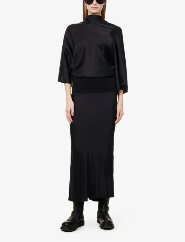 Calf Bias Satin Midi Skirt