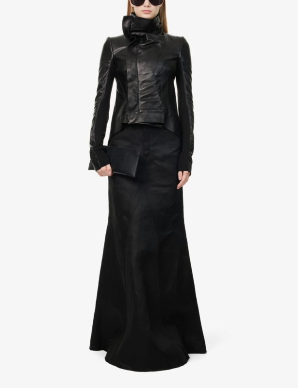 Godet Flared Linen Maxi Skirt