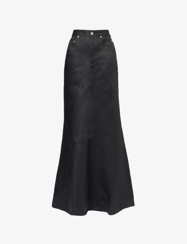 Godet Flared Linen Maxi Skirt