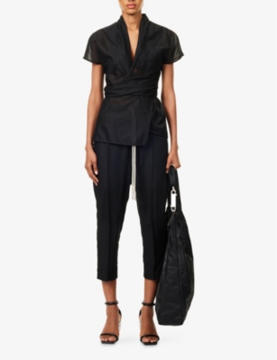 RICK OWENS: Astaires Drawstring Crop-Leg High-Rise Wool Trouser