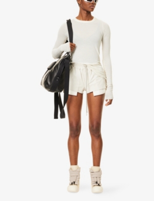RICK OWENS: Fog Contrast-Panel Leather Boxer Shorts