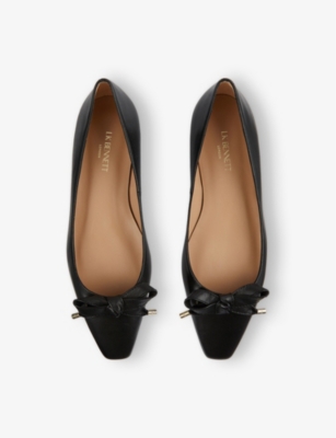 Lk Bennett Womens Bla-black Mabel Bow-embellished Suede Ballet Flats In Bla-black