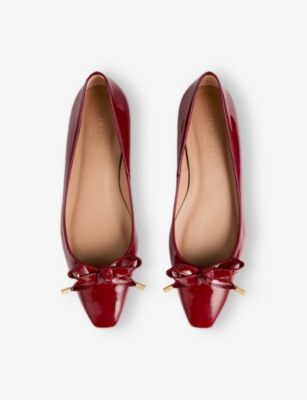 Lk Bennett Womens Red-red Mabel Bow-embellished Patent-leather Ballet Flats In Red-red