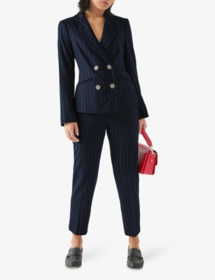Lk Bennett Womens Blu-navy Bella Pinstriped Petite Woven Trousers In Blu-navy