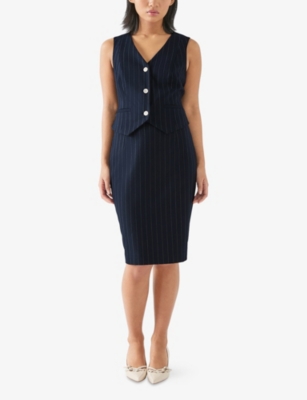LK BENNETT: Bella Pinstriped Petite Wool-Blend Pencil Skirt