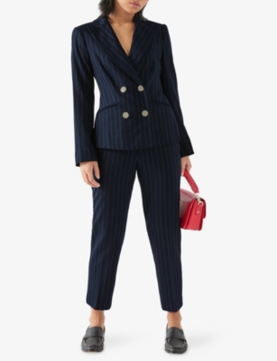 Lk Bennett Womens Blu-navy Bella Pinstriped Petite Woven Blazer In Blu-navy