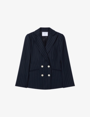 Lk Bennett Womens Blu-navy Bella Pinstriped Petite Woven Blazer In Blu-navy